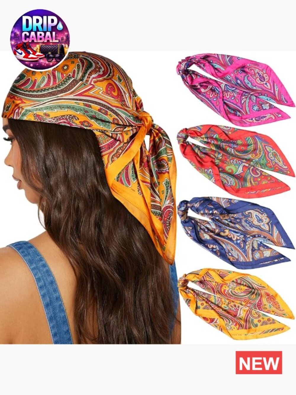 Set of 4 Satin Square Head Scarves for Women - 27.5 Inch Silk-like Scarves